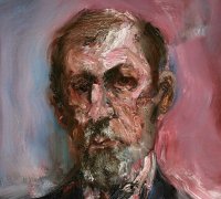P. A-G. « Mon ami Pierre, à l'heure des Pouilly, quand trinquer est un secours », hiver 2012, huile sur toile, 73 × 50 cm. Peinture de Ronan Barrot.